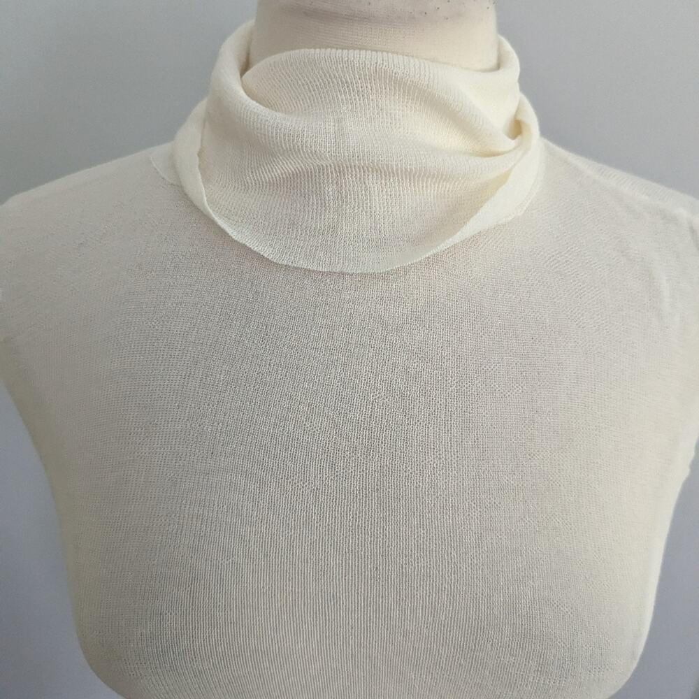 NEW Women's Zara Mesh Sheer Mockneck Cream Top Large - Picture 7 of 7